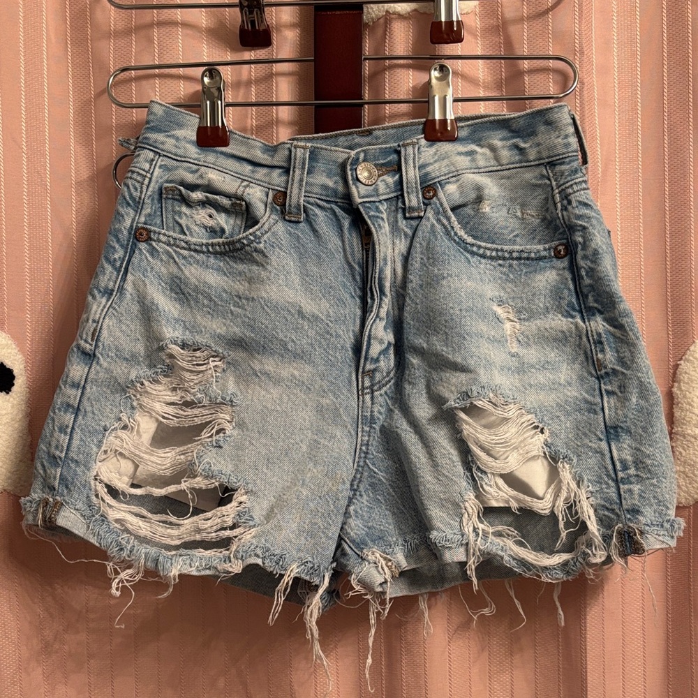 American Eagle Outfitters Light Blue Distressed Jean Shorts